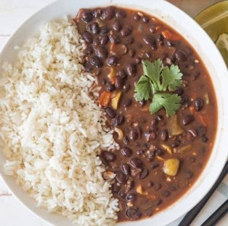 White rice with Dominican black beans